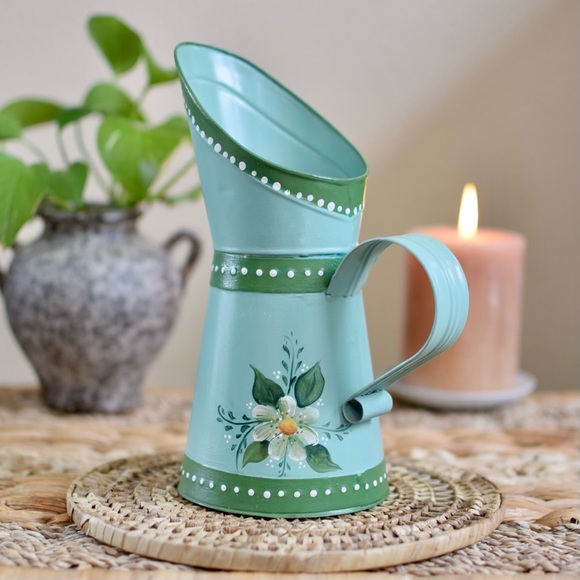 Vintage Handpainted Pitcher Vase, Mid-Century - Picture 3 of 10